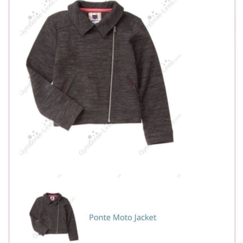 Gymboree Marled Charcoal Gray Ponte Moto Jacket Asymmetrical Kitty In Pink 10/12